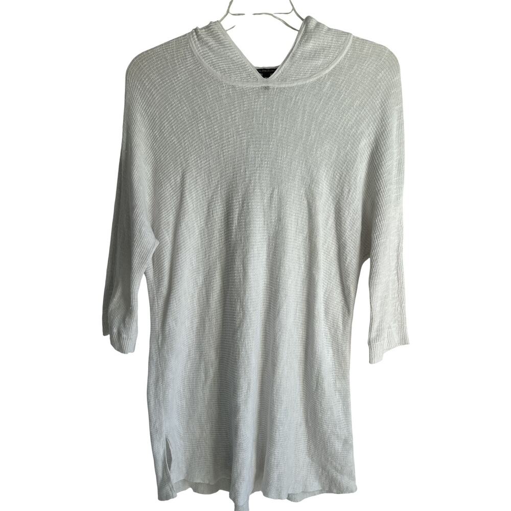 Eileen Fisher Size‎ XL Linen Cotton White Lightweight Hooded Knit Dress Coverup